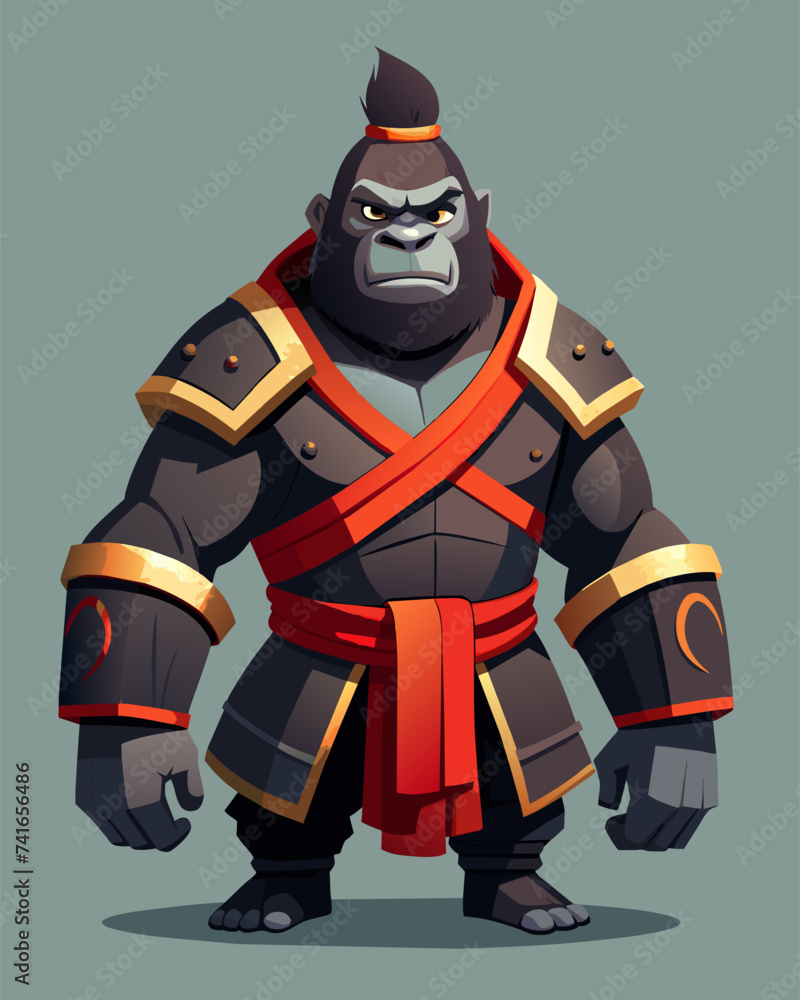 Character big gorilla in samurai armor and katana. vector illustration 