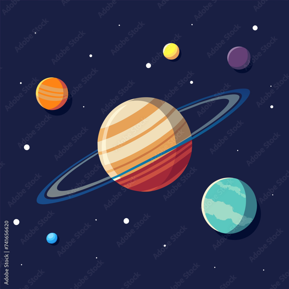 Naklejka premium Planets of the solar system in space. Cartoon vector illustration