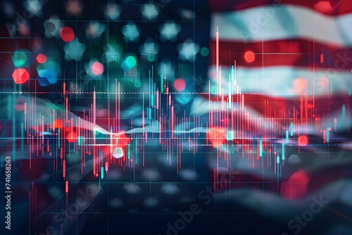 stock exchange chart graph on american flag background