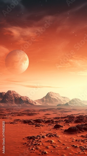 red landscape of mountains on the planet Mars