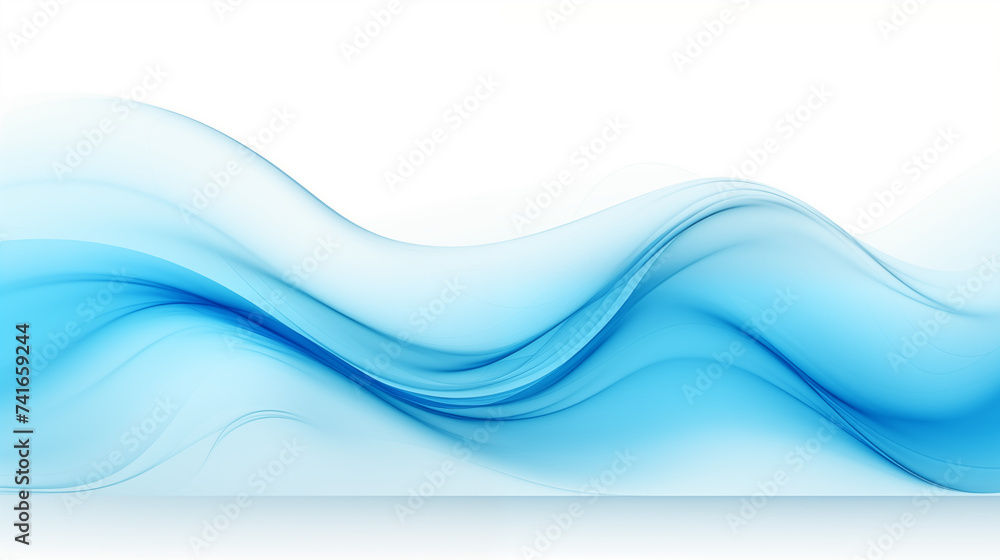 Fototapeta premium Néon effet flou, fumée, vague en mouvement, bleu électrique et clair sur fond blanc. Pour conception et création graphique, bannière