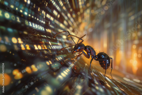 Paint a visually stunning image of an ants journey using binary code as the medium photo