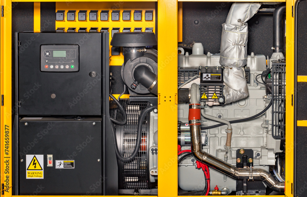 Internal structure of a diesel electric generator. The generator reliably supplies consumers with high-quality electricity.