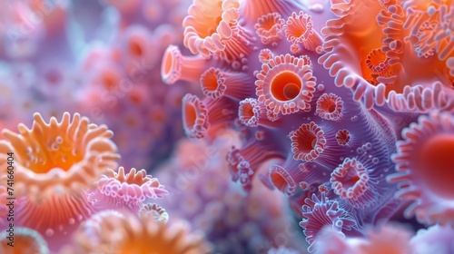 Abstract digital art showcasing detailed coral-like microbial structures, resembling an underwater ecosystem in a microcosm.