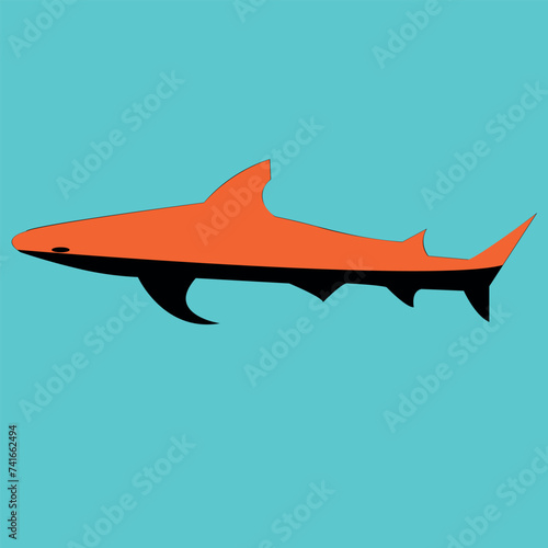 Shark, a predator fish, swims underwater and hunts other fish. The mammal is drawn from a side view.
