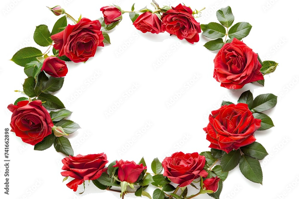 Fototapeta premium circular rose flower frame on white background