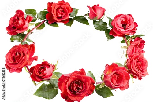 circular rose flower frame on white background