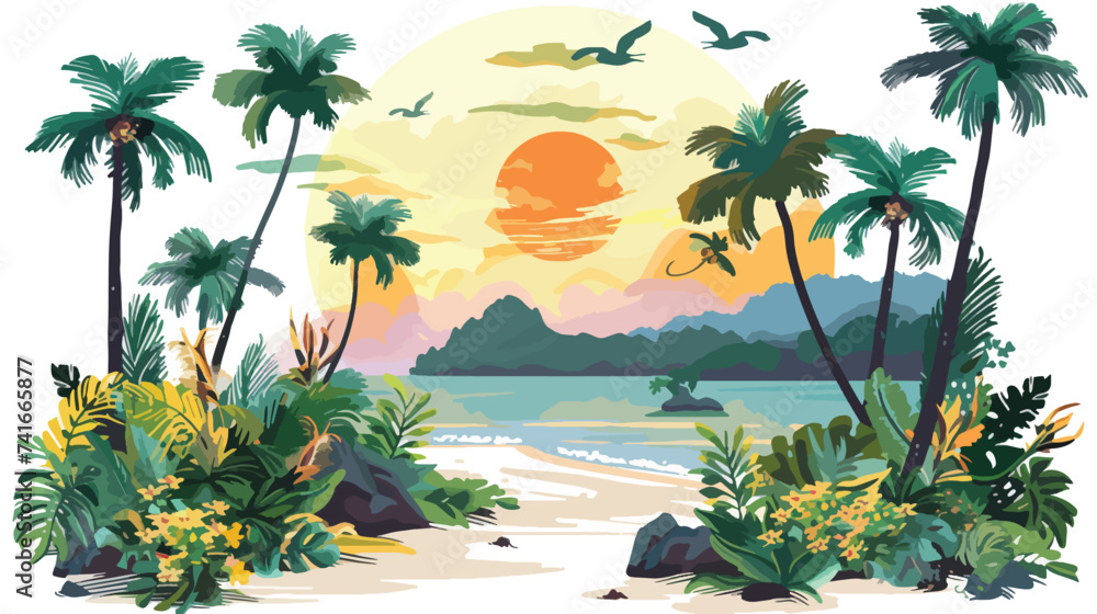 Exotic natural landscape vector illustration isolated