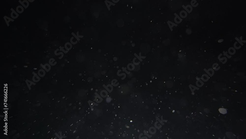 abstract air bubbles and dust motion in the water isolated on black background