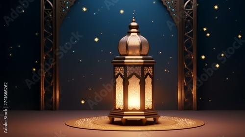 3D Render of Ramadan Kareem Generous Ramadan with Arabic lantern