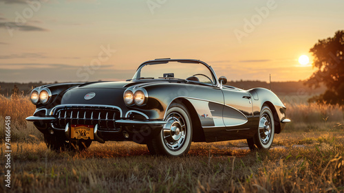 Vintage classic American car on a colorful street. Travel and tourism concept. 