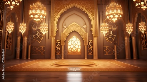 3D rendering of a beautiful mosque in the middle of the room photo