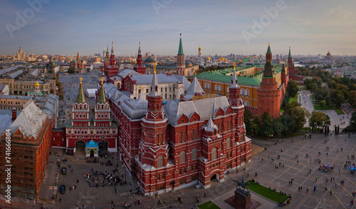 Aerial panoramic view of the Red Square and the Moscow Kremlin, Moscow downtown, Moscow, Moscow Oblast, Russia.
