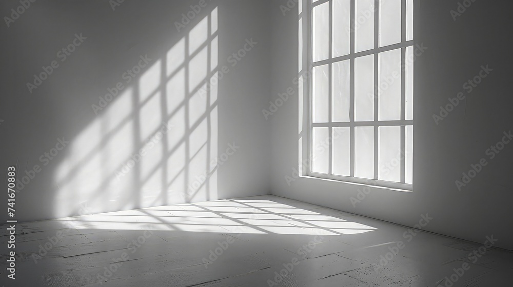 Natural Daylight Casting Shadows on Empty White Wall Background Natural Daylight Casting Shadows on Empty White Wall Background