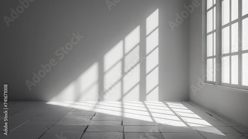 Minimalist Product Showcase. Morning Sunlight and Shadows on White Wall