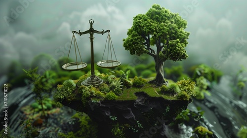 Law and justice in relation to environmental and ecological protection, symbolizing the financial aspects and investments in green legal practices. photo