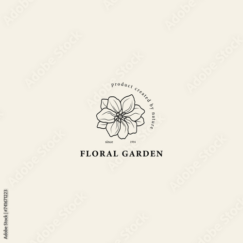 Line art delphinium flower logo