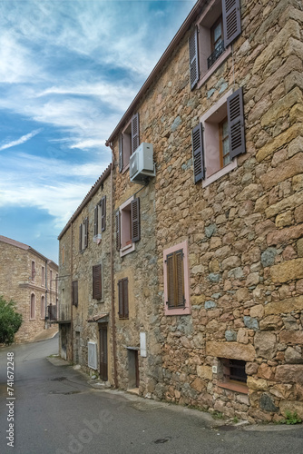 Piana village in Corsica, old houses, in a typical street 