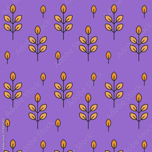 Leaf seamless autumn pattern yellow leaves on purple background gardening pattern textile factor