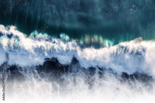 Aerial view of a blue ocean wave breaking with white foam and lots of texture, Cape Town, Western Cape, South Africa. photo