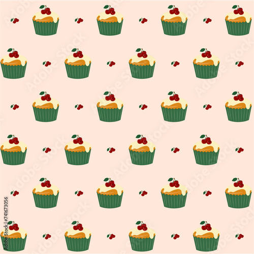 seamless pattern of cupcakes, sweets, patisserie, cafe and bakery pattern