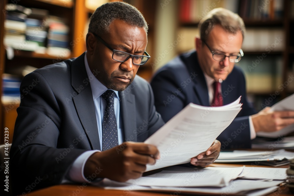 Group of multicultural business people reading documents while having a meeting in the office
