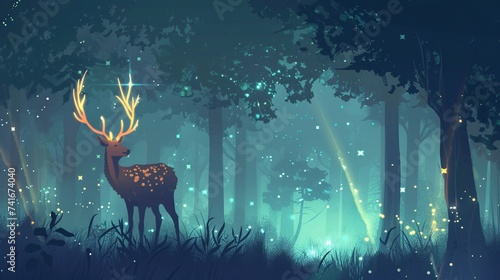 In the heart of the forest, the glowing deer antlers pierced the darkness, their soft luminescence painting the surrounding trees with an otherworldly glow. As if touched by magic, the ethereal light.