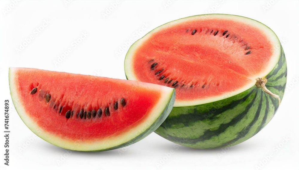 Juicy watermelon with sliced isolated on white background. Clipping path	