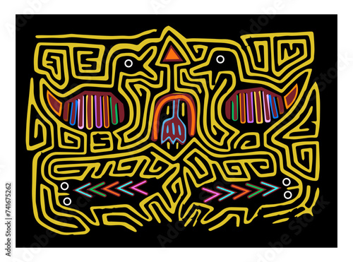 Yellow Panama Mola, indigenous clothing, Colombia indian