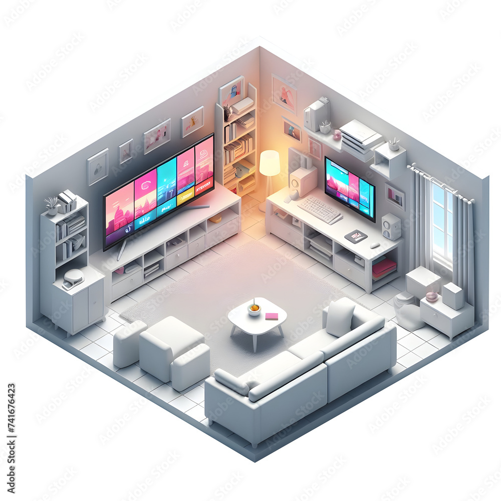 isometric Living Room design with tv sofa modern Interior 3d Illustration isometric Living Room design with tv sofa modern Interior 3d Illustration