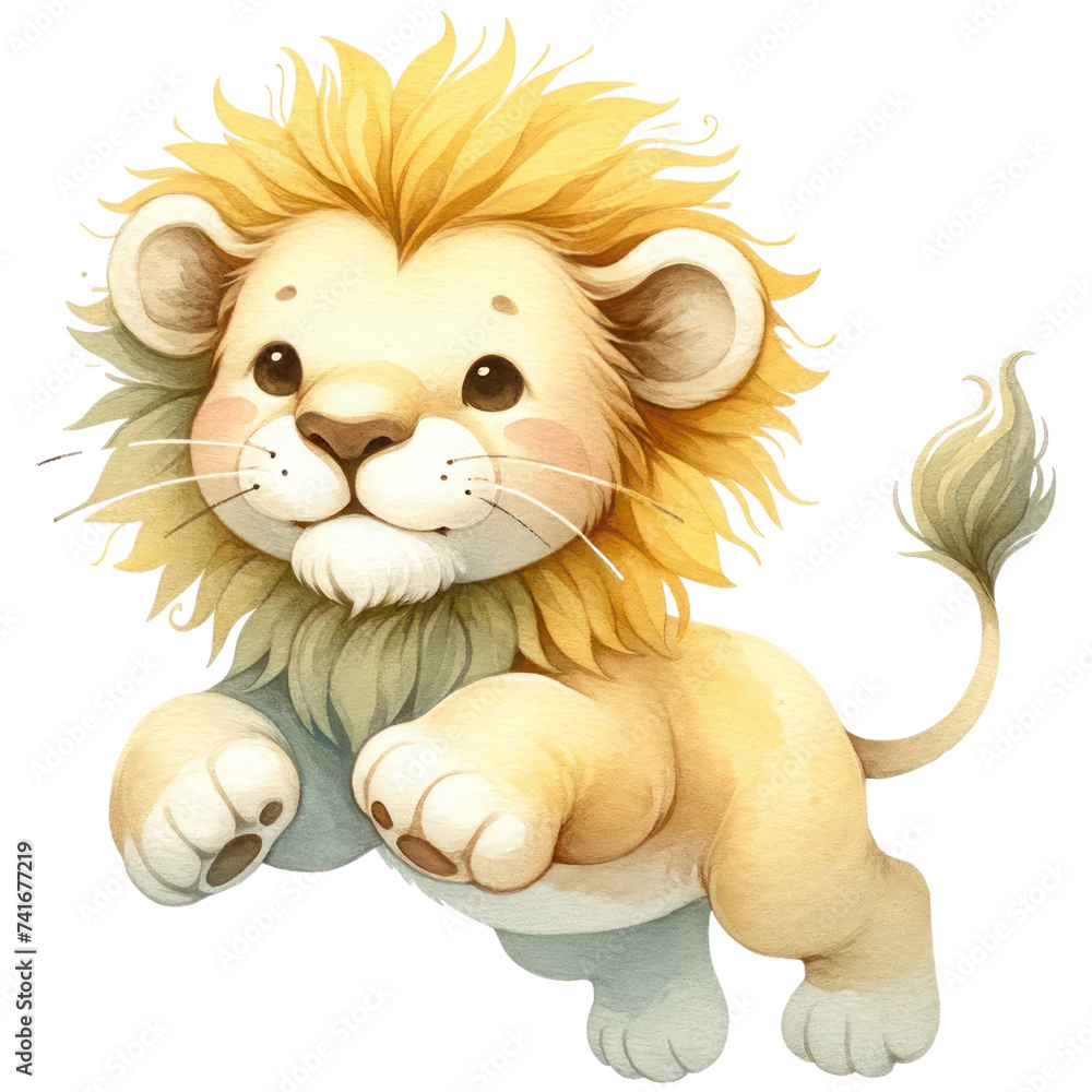 Obraz premium Baby lion illustration with a charming smile.