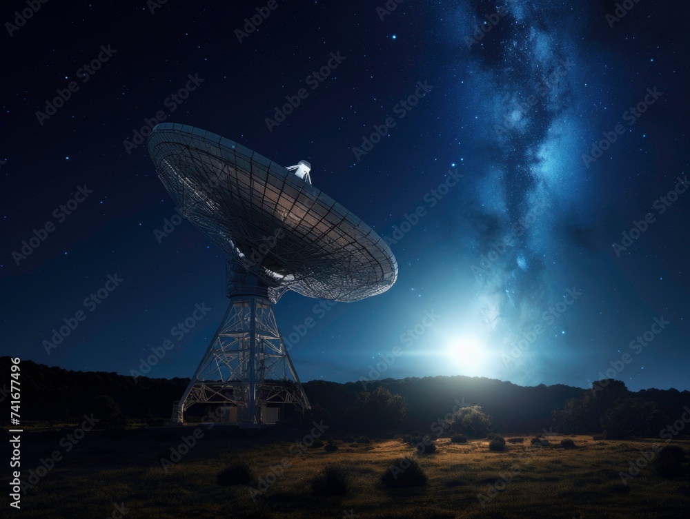 Radio telescopes with beautiful Milky Way sky view at night. Radio telescopes with beautiful Milky Way sky view at night.