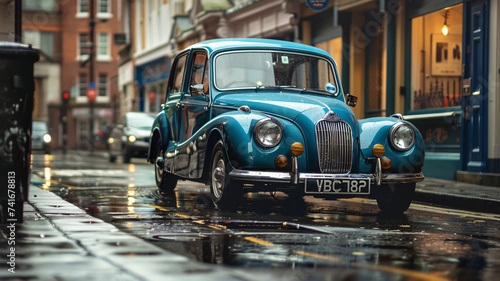 Vintage classic american car in a colorful street. Travel and tourism concept.  © Design Wave Ai