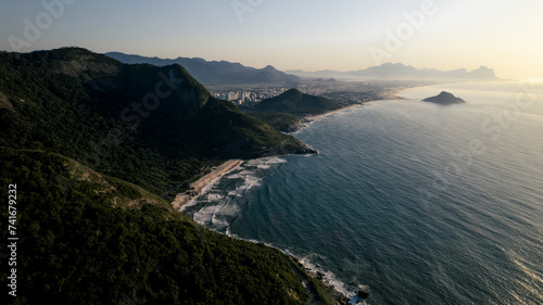 Aerial drone view of Prainha Beach and Rio de Janeiro Coastline, Rio de Janeiro, Brazil. photo