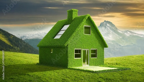 house in the grass building, architecture, estate, cottage, sky, 3d, nature, real, garden, landscape, door, 