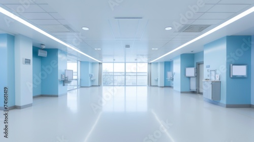 Hospital interior with big hallway room 