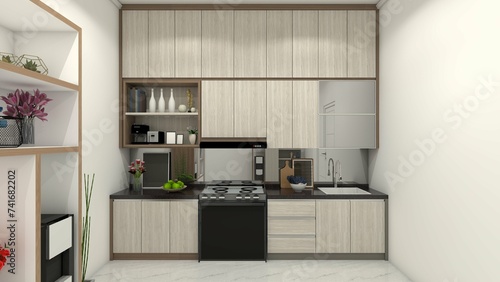 Wooden Kichen Counter Design with Full Ceiling Storage Cabinet photo