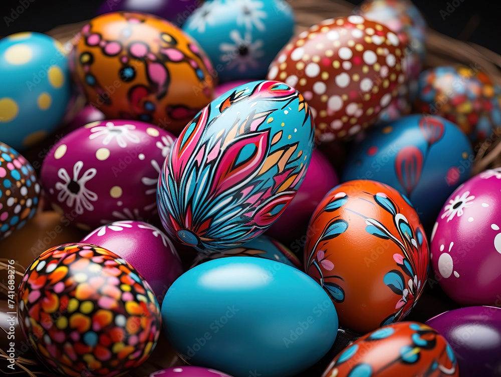 Fototapeta premium Easter celebration concept colorful easter egg with colorful background