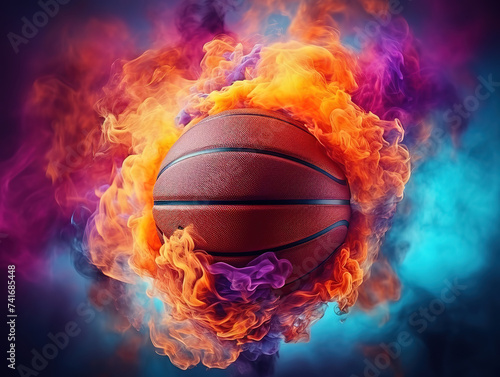A flaming basketball ball beautiful wallpaper Burning basketball background © MdMaruf