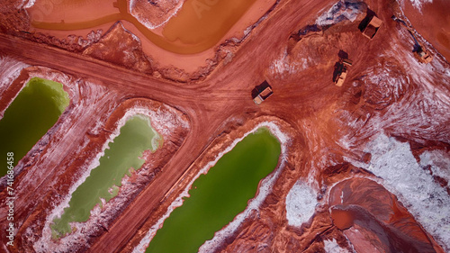 Aerial drone view of the slag fields of the alumina plant, Ukraine.