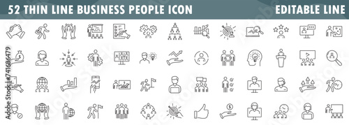 Fototapeta Naklejka Na Ścianę i Meble -  Business People Line Editable Icons set. Vector illustration in thin line style of business related icons, research, meeting, business communication, team structure, eps 10 vector illustration