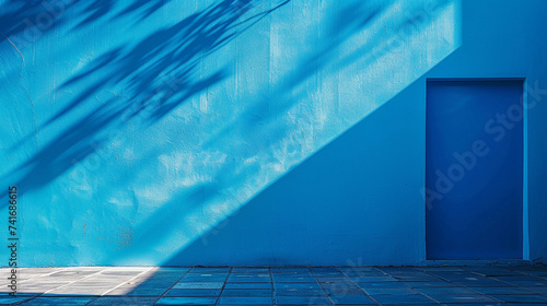 Bright vivid blue wall, clean, one color