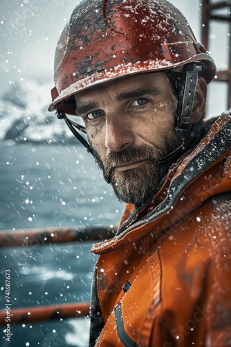 An oil worker in uniform an...