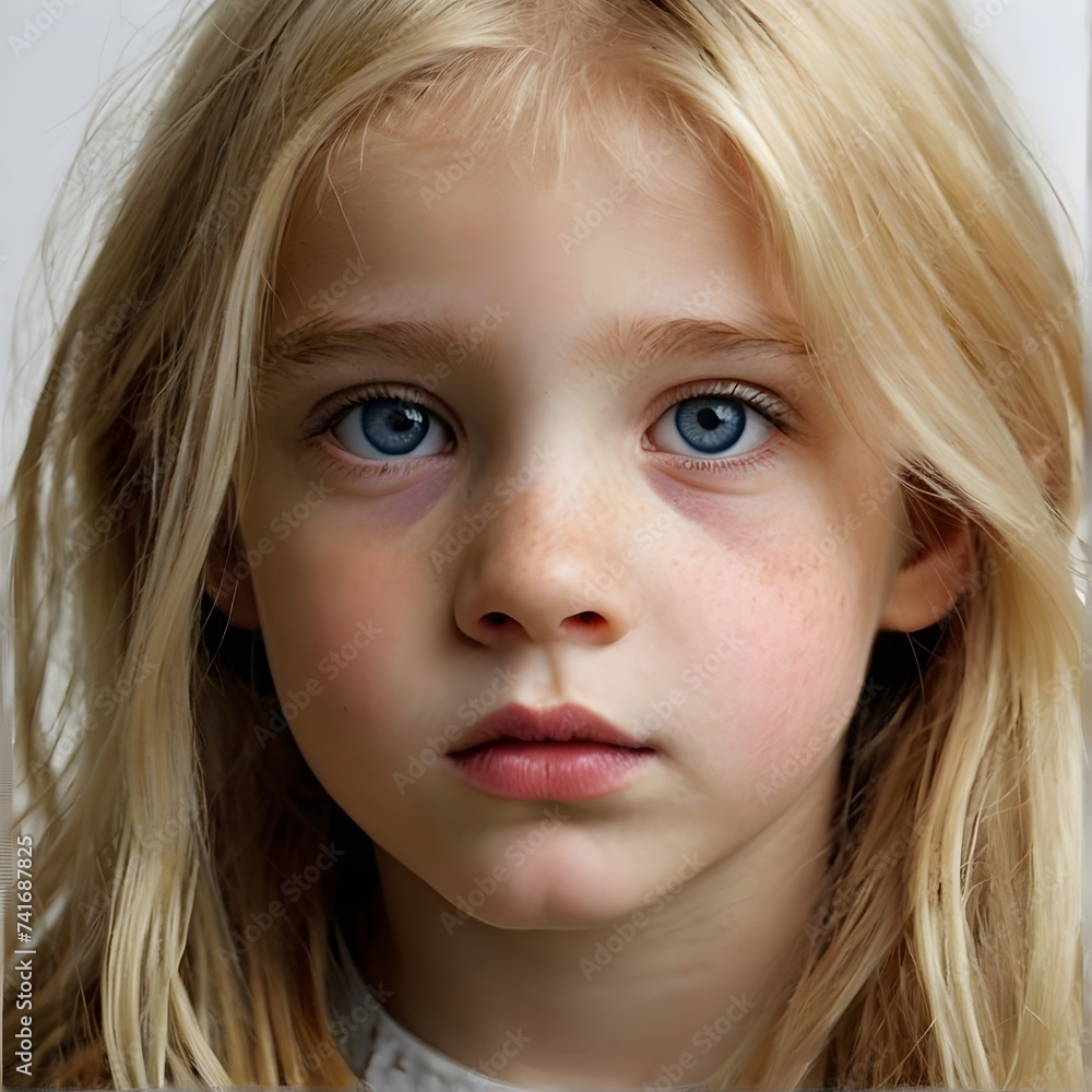 A girl with yellow hair and blue eyes. Generative AI A girl with yellow hair and blue eyes. Generative AI