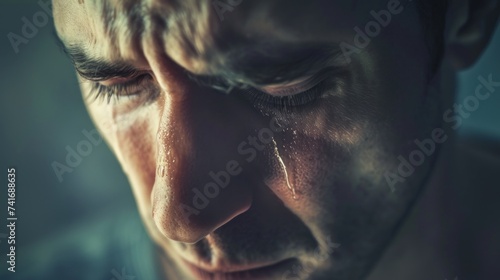A crying man, grieving over a certain event photo