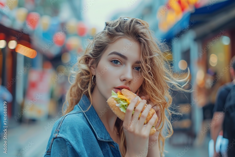 beautiful girl enjoying a delicious hamburger beautiful girl enjoying a delicious hamburger