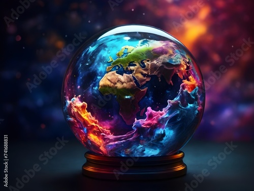 planet Earth in the form of a crystal ball. environment and earth day illustration