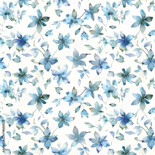 Captivating Capri and Marlin Blue Watercolor Floral Seamless Design.