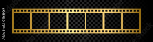 Golden film strip or gold frame photo reel isolated on black background photo