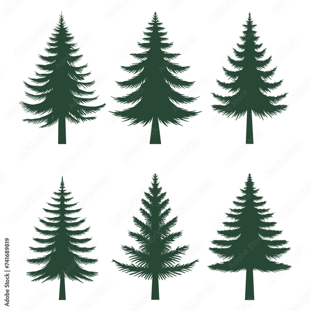 Pine tree silhouette set collection